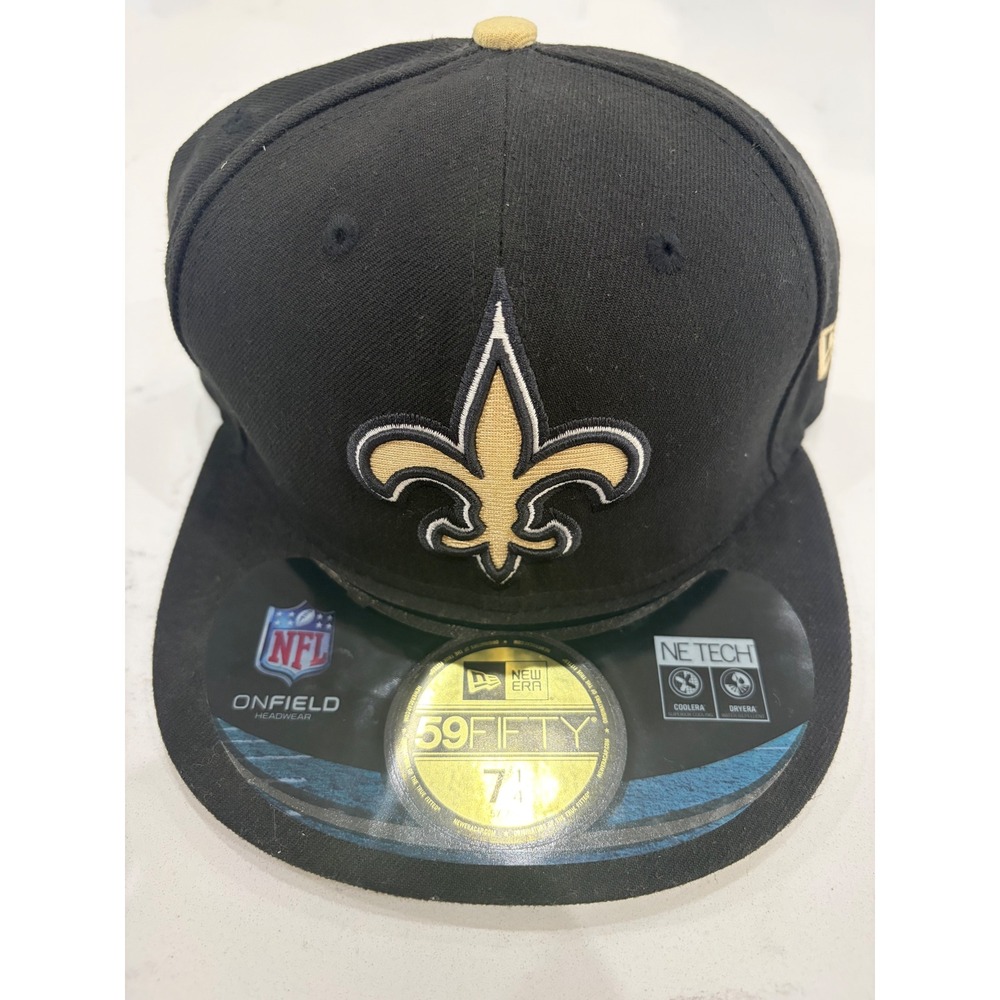 New Era New Orleans Saints 59FIFTY Fitted Hat 7 1/4 NFL On Field Black Gold Cap
